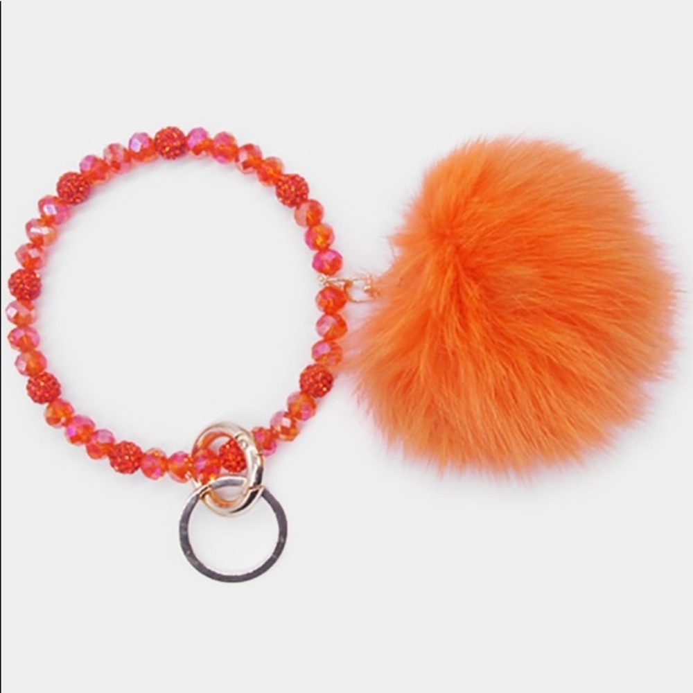 Brand new Orange beaded Pom Pom keychain